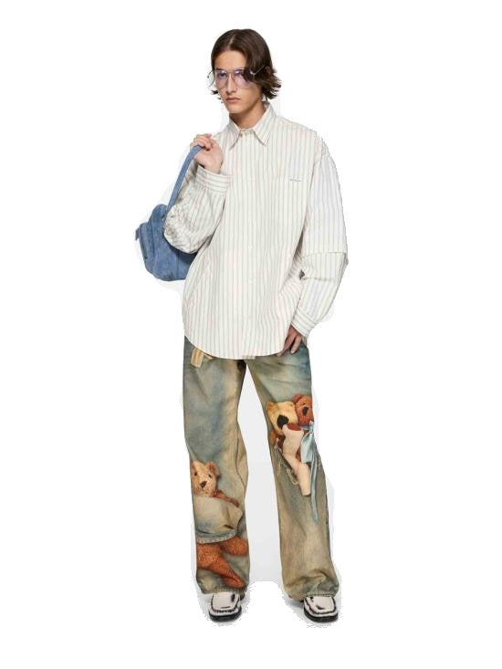 Acne Studios Double Sleeve Button-Up Shirt With Vertical Stripes