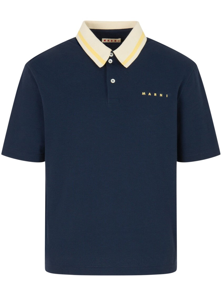 Marni Boxy Fit Polo Shirt With Yellow And White Striped Pattern