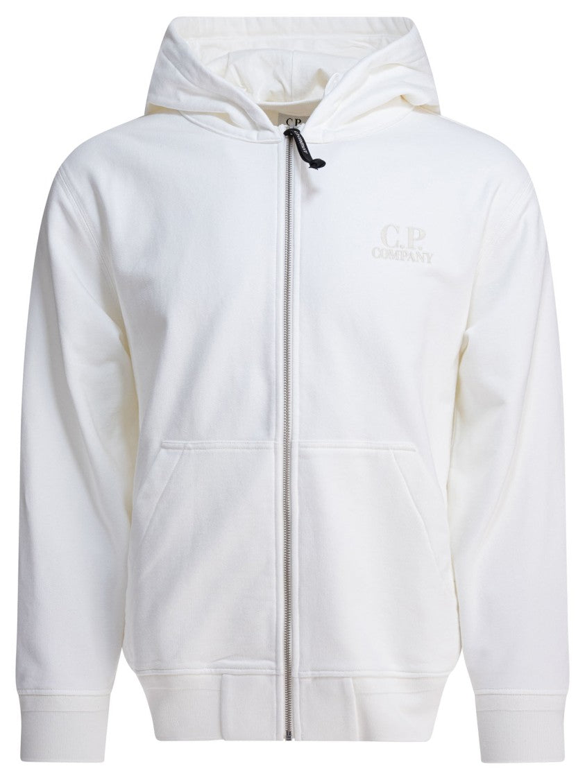 C.P. Company White Full Zip Sweatshirt With Brushed Cotton Fleece