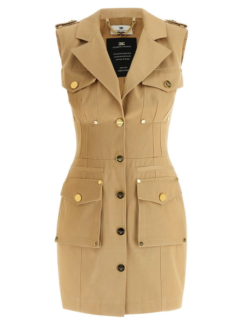 Elisabetta Franchi Double-Breasted Cotton Gabardine Mini Dress With Winged Shoulders