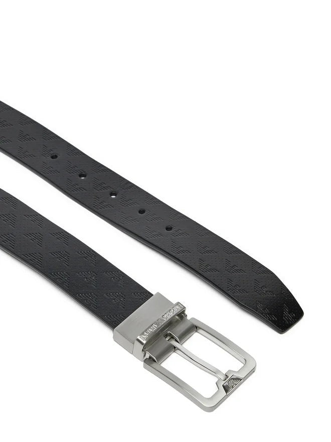 Emporio Armani Reversible Black Leather Belt With Eagle Pattern