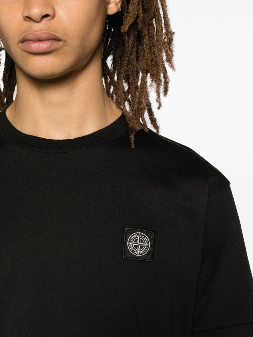 Stone Island Slim Fit Black T-Shirt With Logo Patch