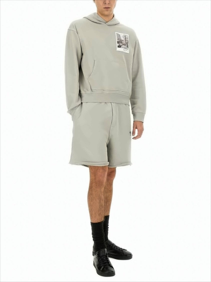 Helmut Lang Relaxed-Fit Gray Cotton Shorts With Raw-Edge Hem