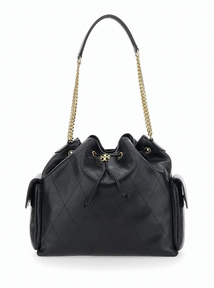 Tory Burch Quilted Leather Shoulder Bag With Drawstring Closure