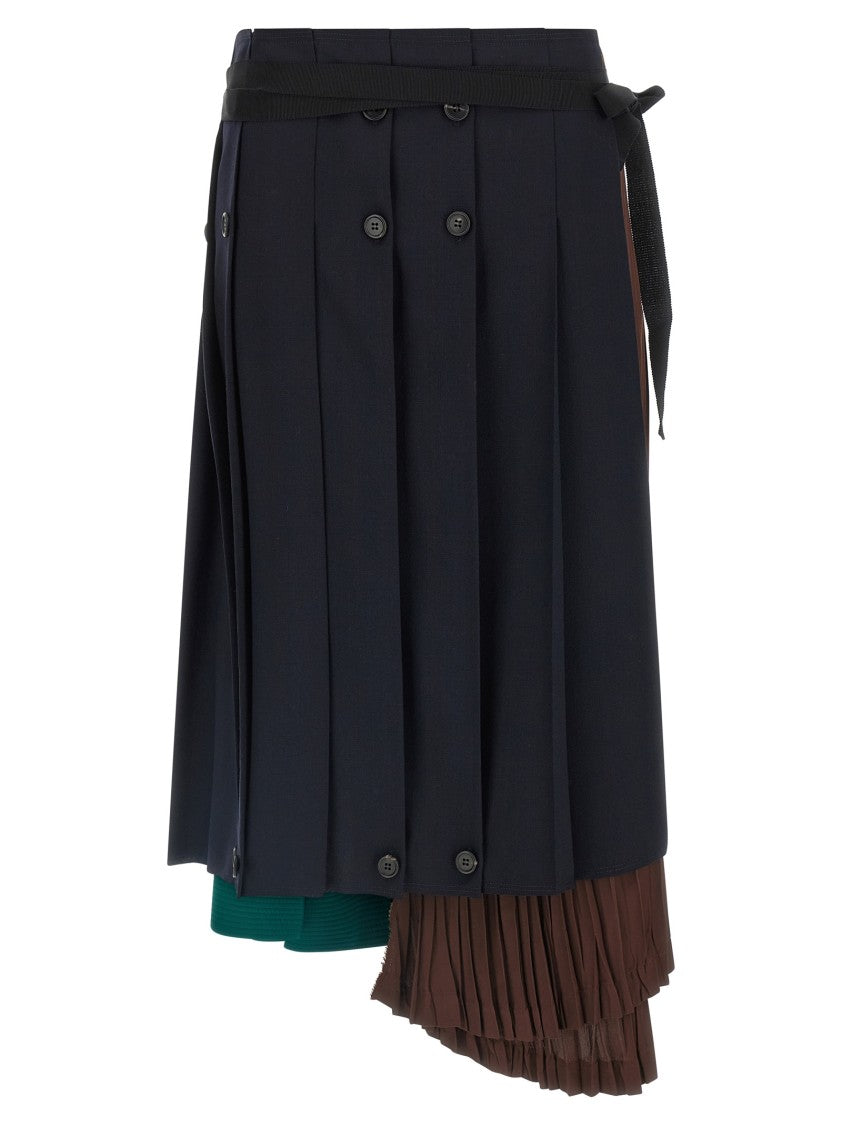 Prada Asymmetrical Midi Skirt With Patchwork Design And Grosgrain Ribbon
