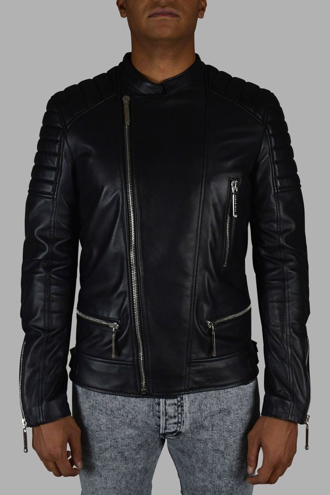 Philipp Plein Quilted Black Leather Biker Jacket