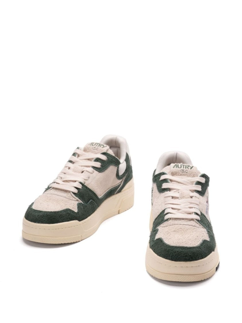 Autry Panelled Low-Top Sneakers In Fern Green And Light Beige Suede