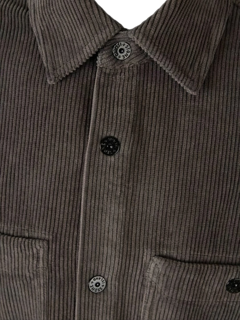 Stone Island Organic Cotton Corduroy Overshirt With Classic Collar
