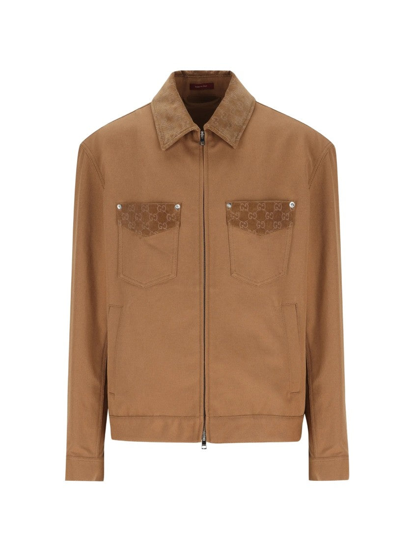 Gucci Brown Zip-Up Monogram Tailored Casual Jacket