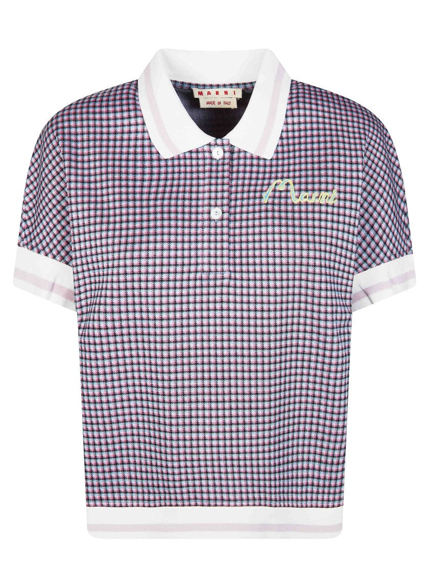 Marni Blue Checkered Cocoon Fit Polo Shirt