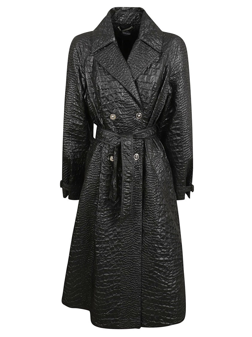 Versace Textured Black Trench Coat