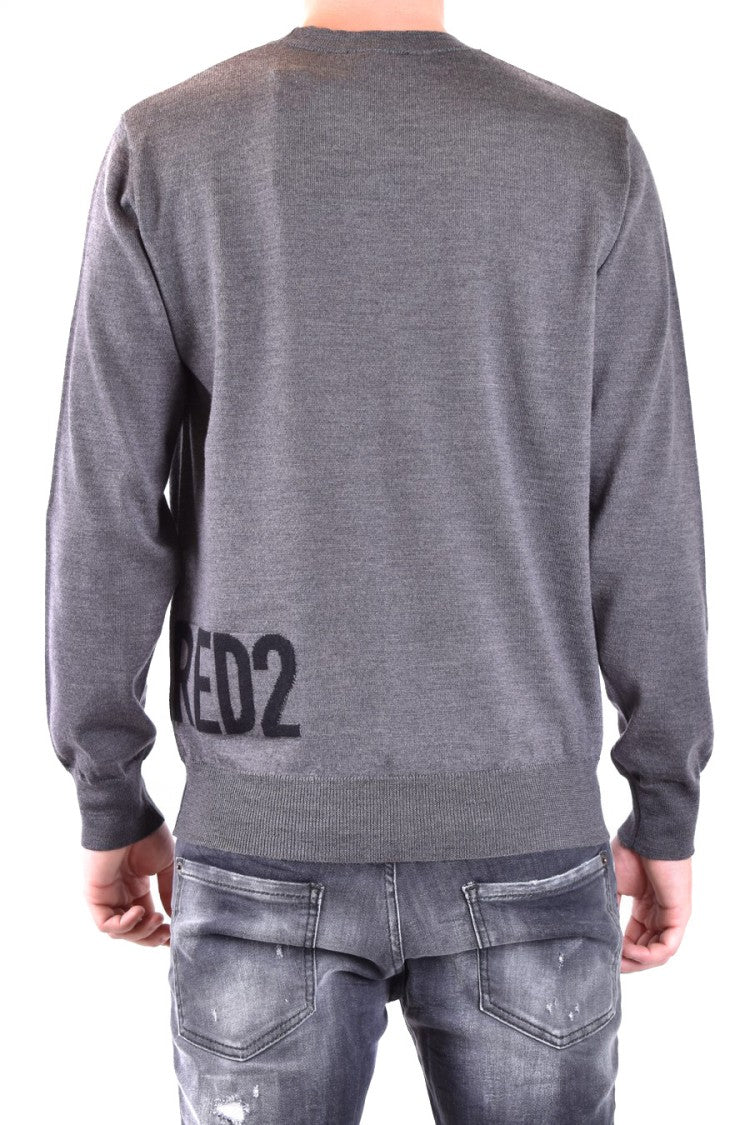 Dsquared2 Crew Neck Knitwear Grey Wool Detail