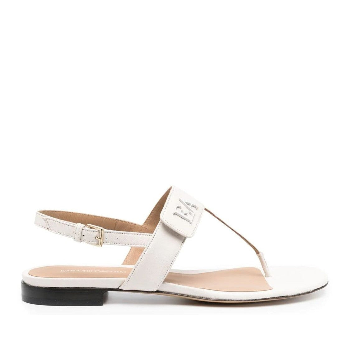 Emporio Armani Beige Embossed Initials Adjustable Strap Leather Sandals