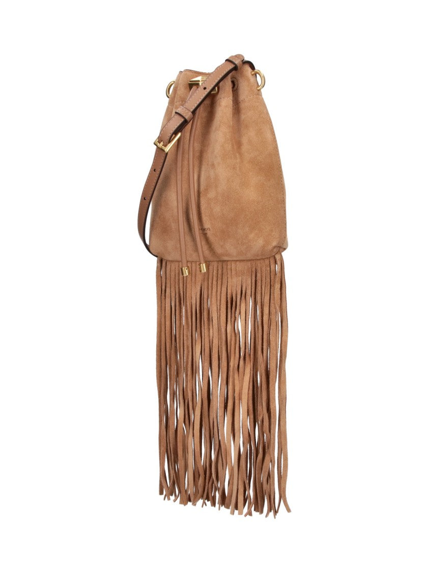 Jimmy Choo Bon Bon Brown Suede Fringe Drawstring Bucket Bag