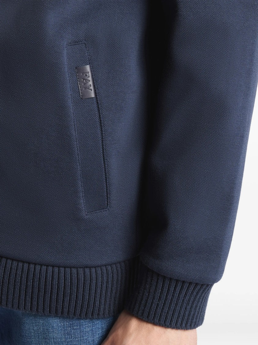 Fay Navy Blue Bomber Ribbed Detail Jacket