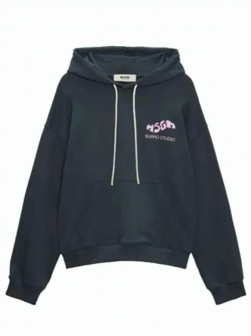 Msgm Relaxed-Fit Black Hoodie With Playful Logo