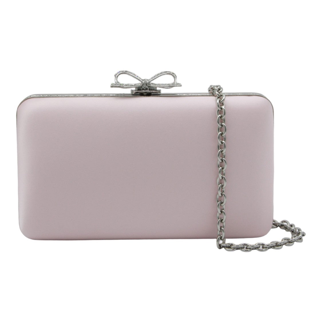 Self-Portrait Rectangular Clutch With Bow-Shaped Clasp And Silver Chain