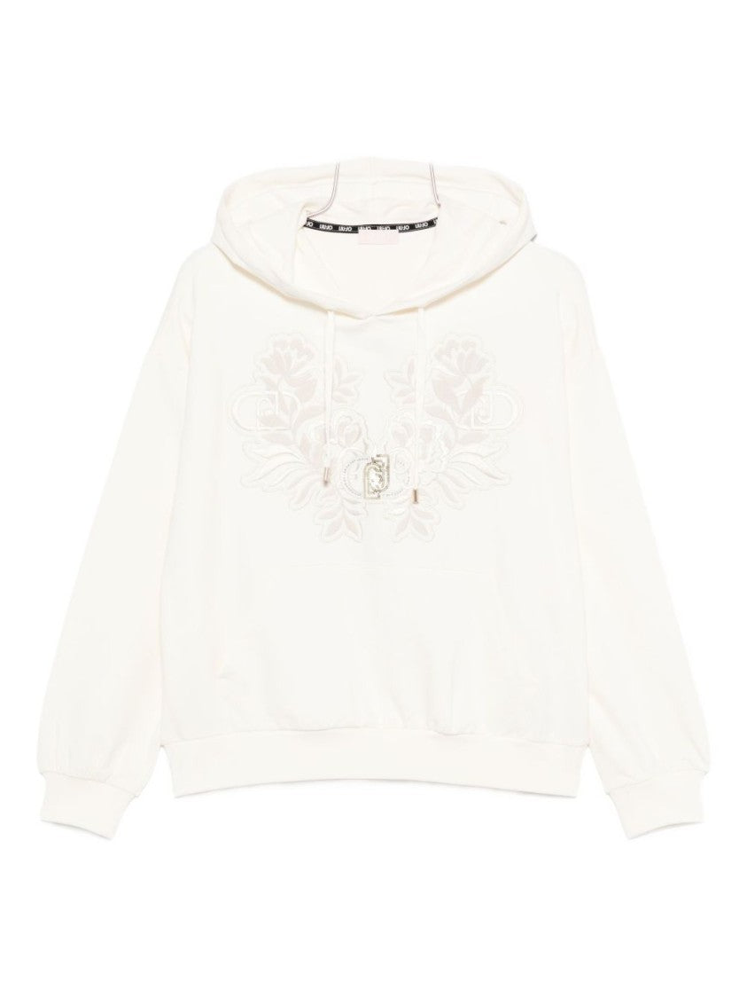 Liu Jo Relaxed-Fit White Sweatshirt With Embroidered Floral Detail