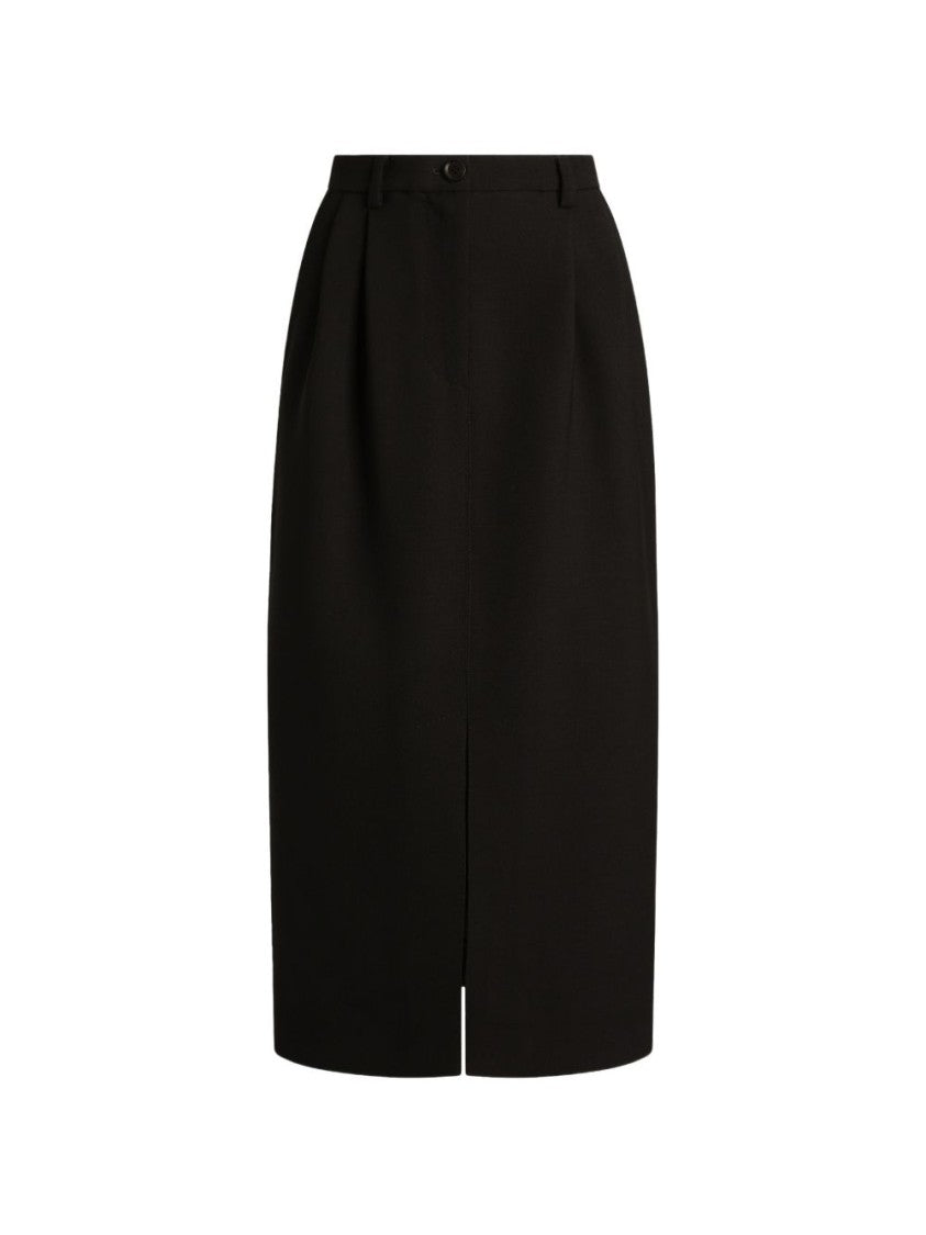Dolce & Gabbana Tailored Front Slit Pleated Waistband Midi Skirt