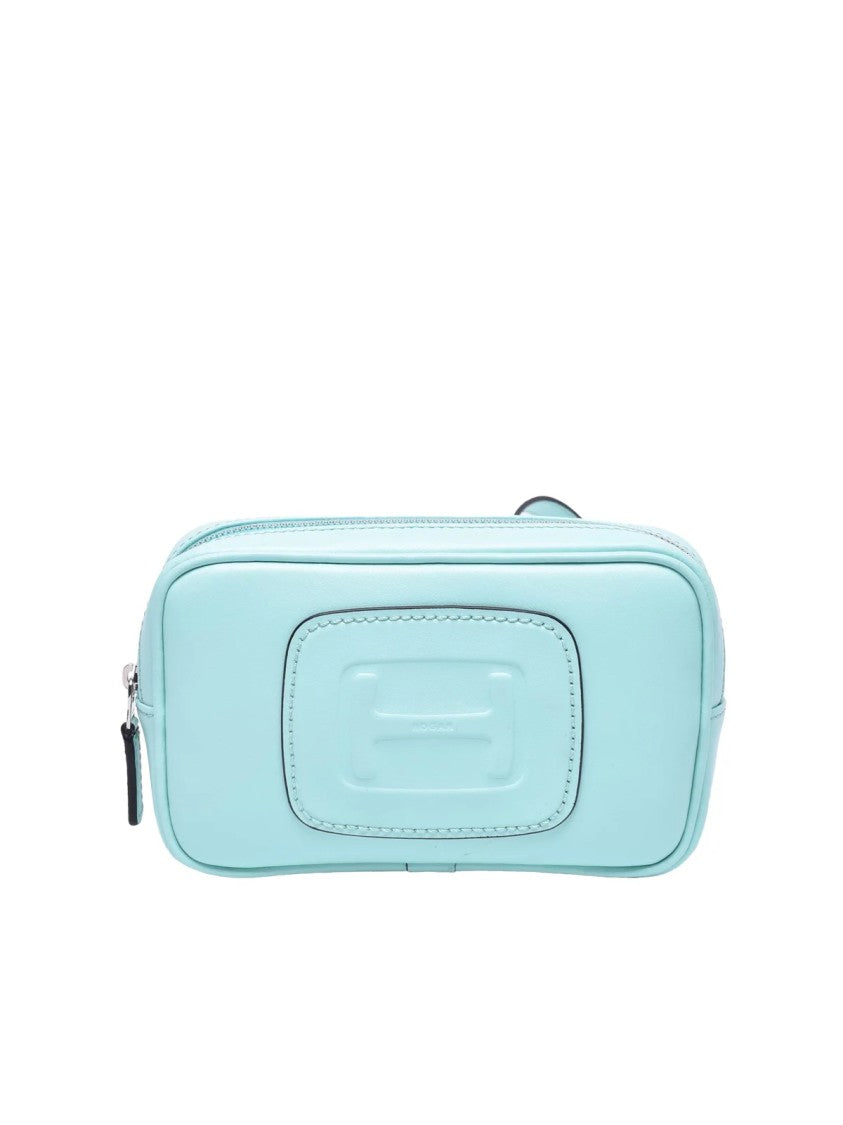 Hogan Aqua Green Zip Small Leather Shoulder Bag