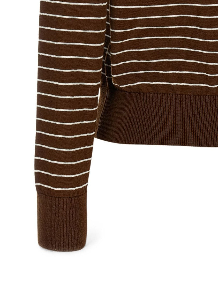 A.P.C. Brown Horizontal Striped Crew Neck Knit Sweater