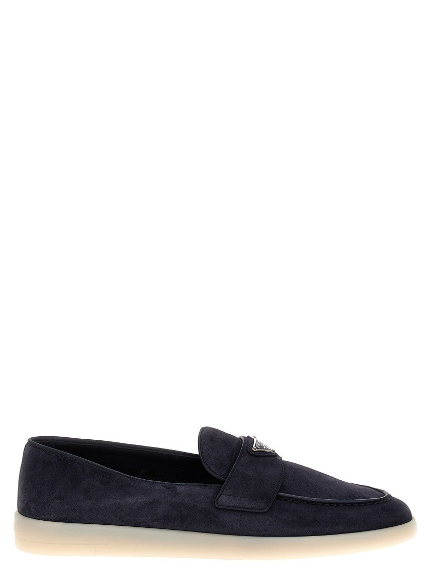 Prada Suede Loafers With Triangle Enamel Logo