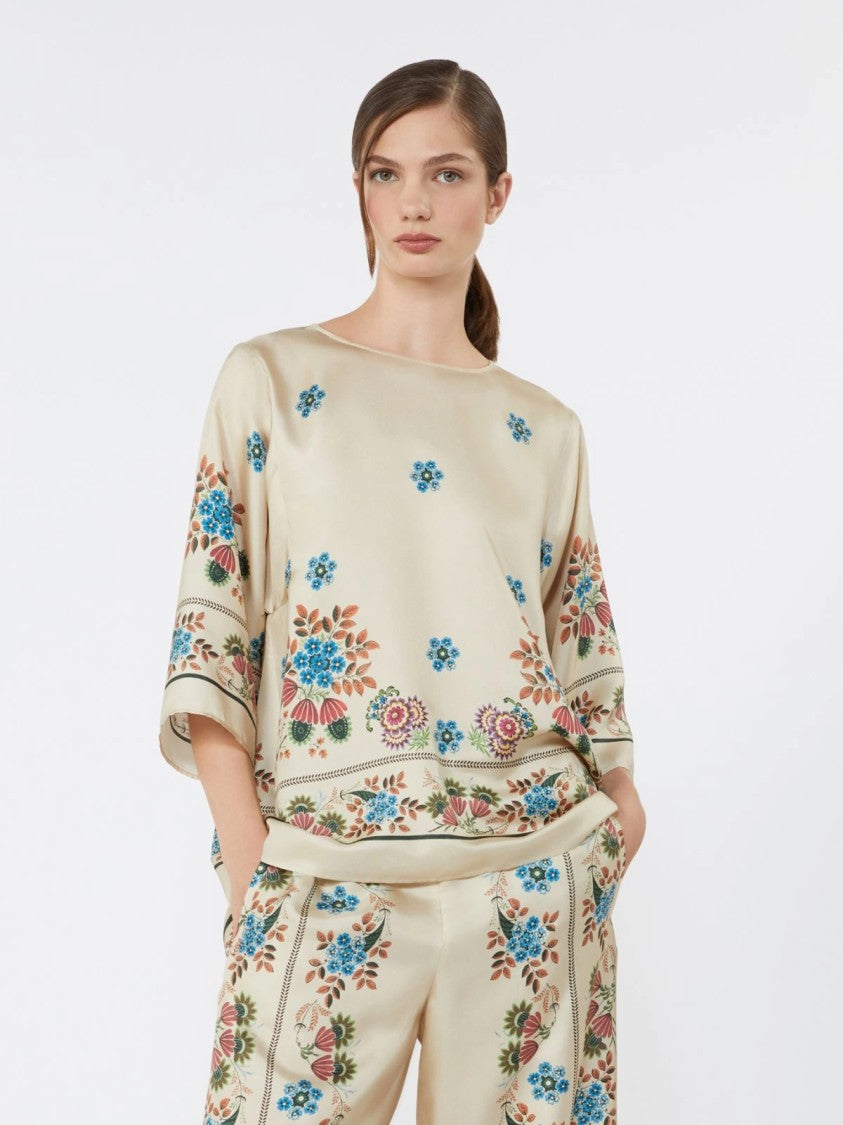 Max Mara Boxy Floral Print Top With Elbow-Length Sleeves