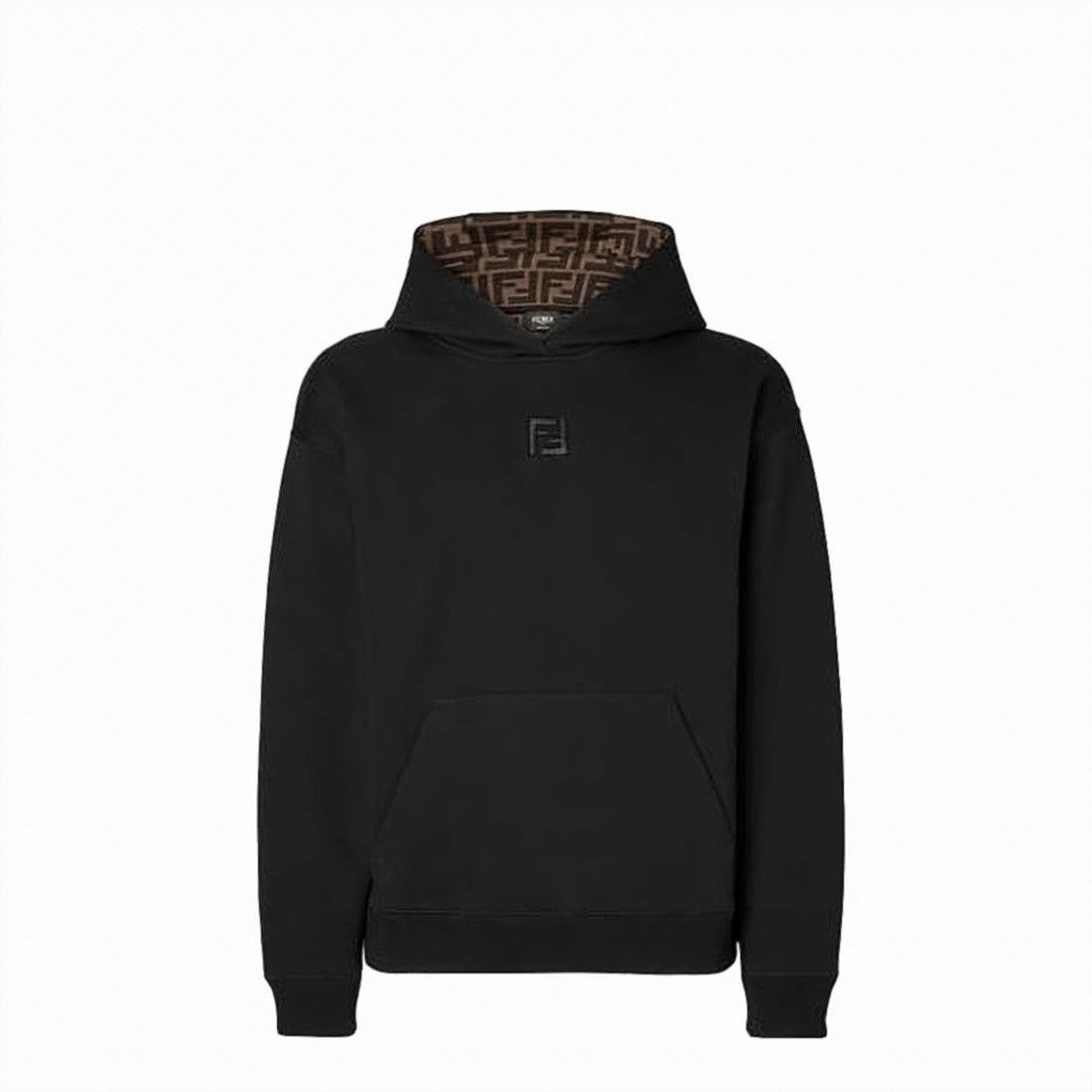 Fendi Subtly Embossed Black Hoodie With Monogram Lining