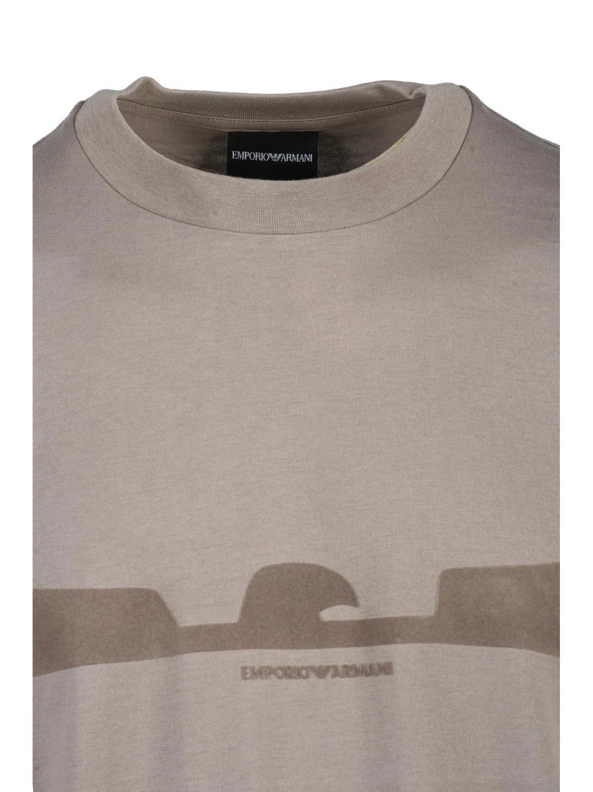 Emporio Armani Grey Minimalist Graphic Crewneck Cotton T-Shirt