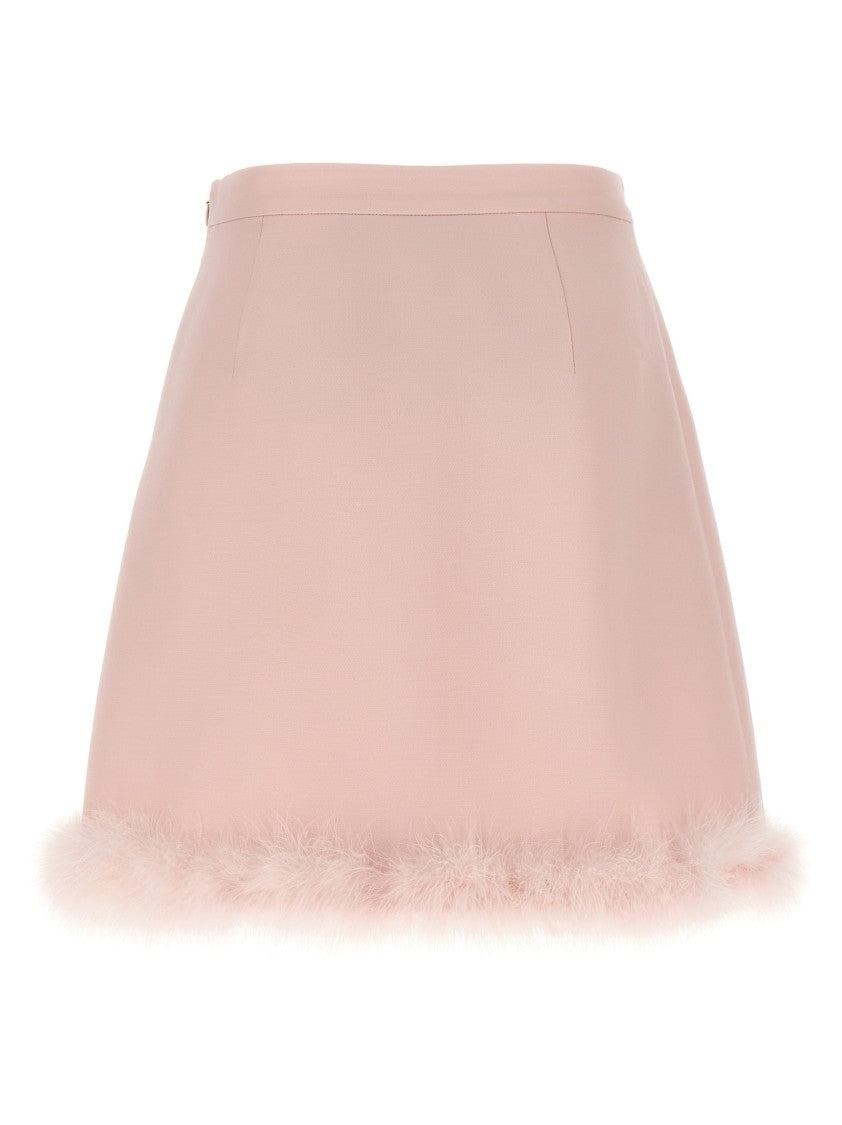 Valentino Garavani Solid Crepe Couture Mini Skirt With Feather Boa Trim