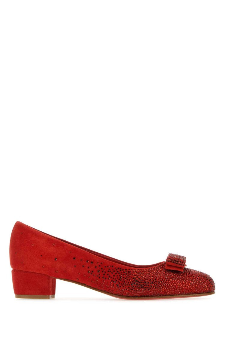 Salvatore Ferragamo Red Suede Vara Pumps