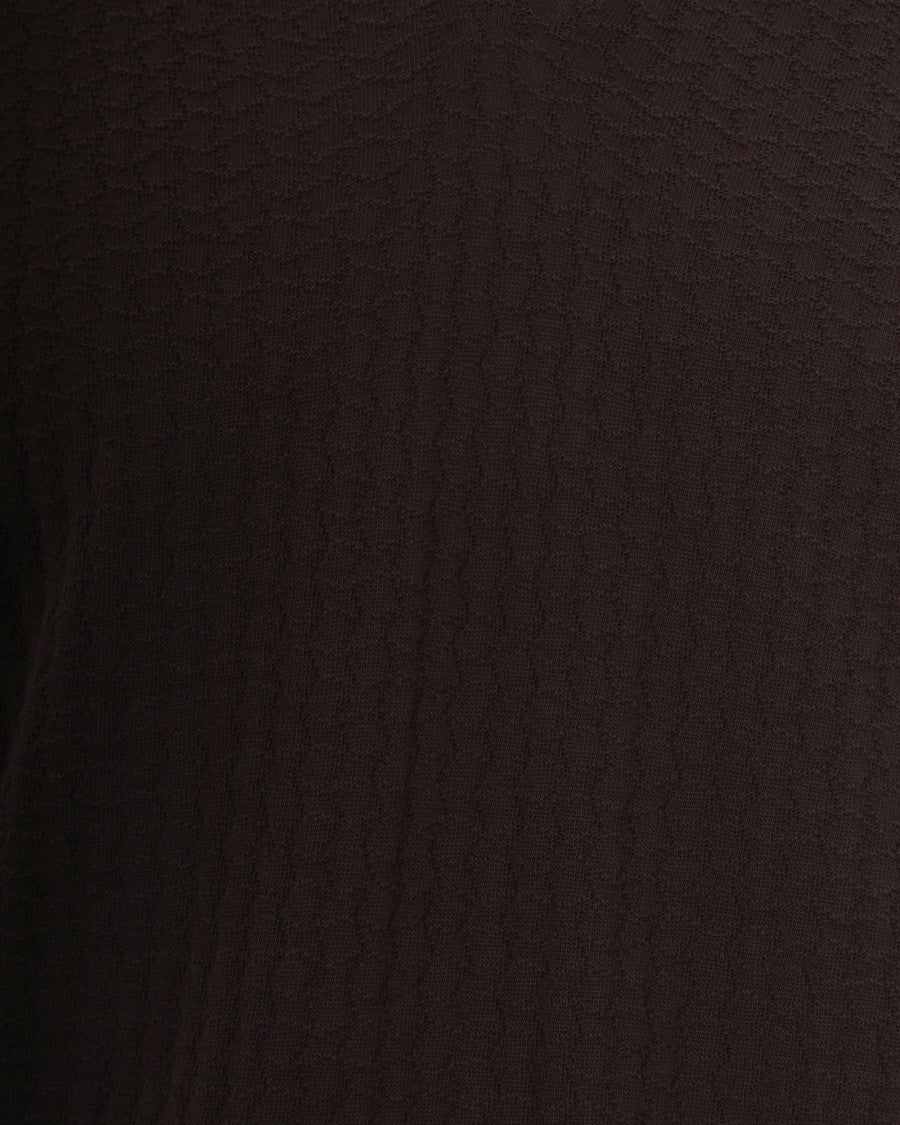 Boss Geometric Jacquard Polo With Johnny Collar In Dark Brown