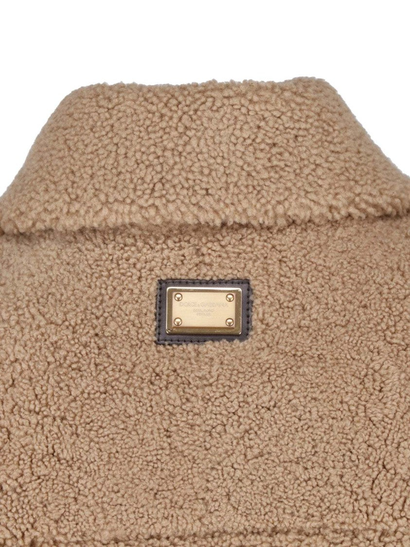 Dolce & Gabbana Beige Plush Textured Button-Down Jacket
