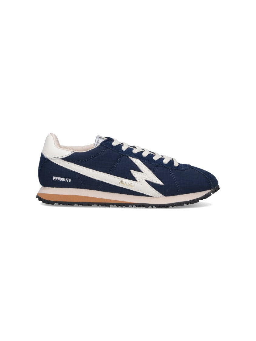 Master Of Arts Navy Blue Sneakers With White Lightning Bolt Accents