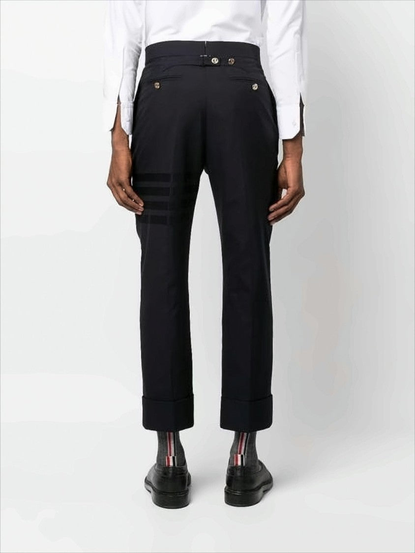 Thom Browne Cropped Black Wool Suit Pants With Gold Anchor Buttons