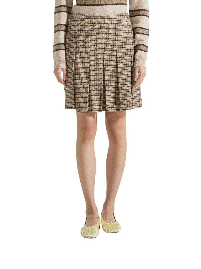 Seventy Venezia Pied De Poule Pleated Wool-Blend Mini Skirt