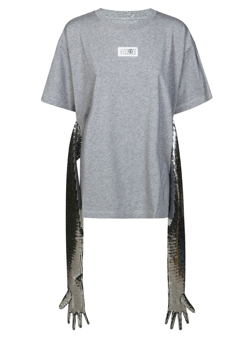 Mm6 By Maison Margiela Grey Silver Sequin Gloves Cotton T-Shirt