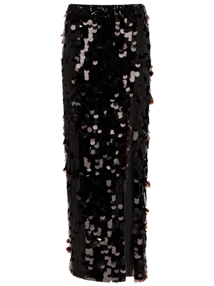 P.A.R.O.S.H. Black Macro Paillettes Polyamide Midi Skirt
