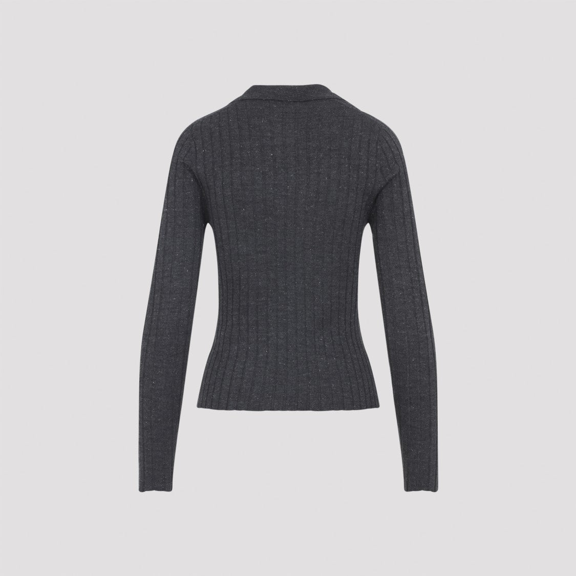 Peserico Fitted Long-Sleeve Knit Top With Ribbed Texture And Deep V-Neck
