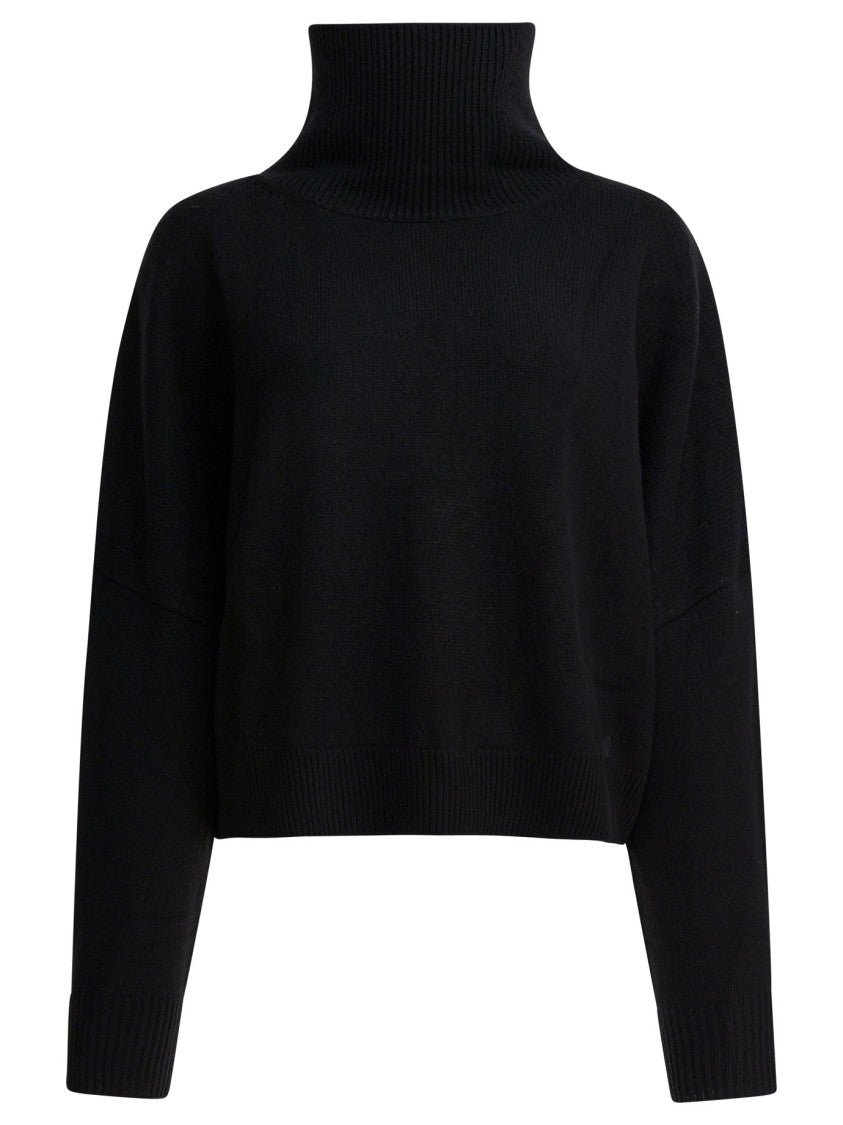 Loulou De Saison High Turtleneck Black Knitwear With Ribbed Detailing