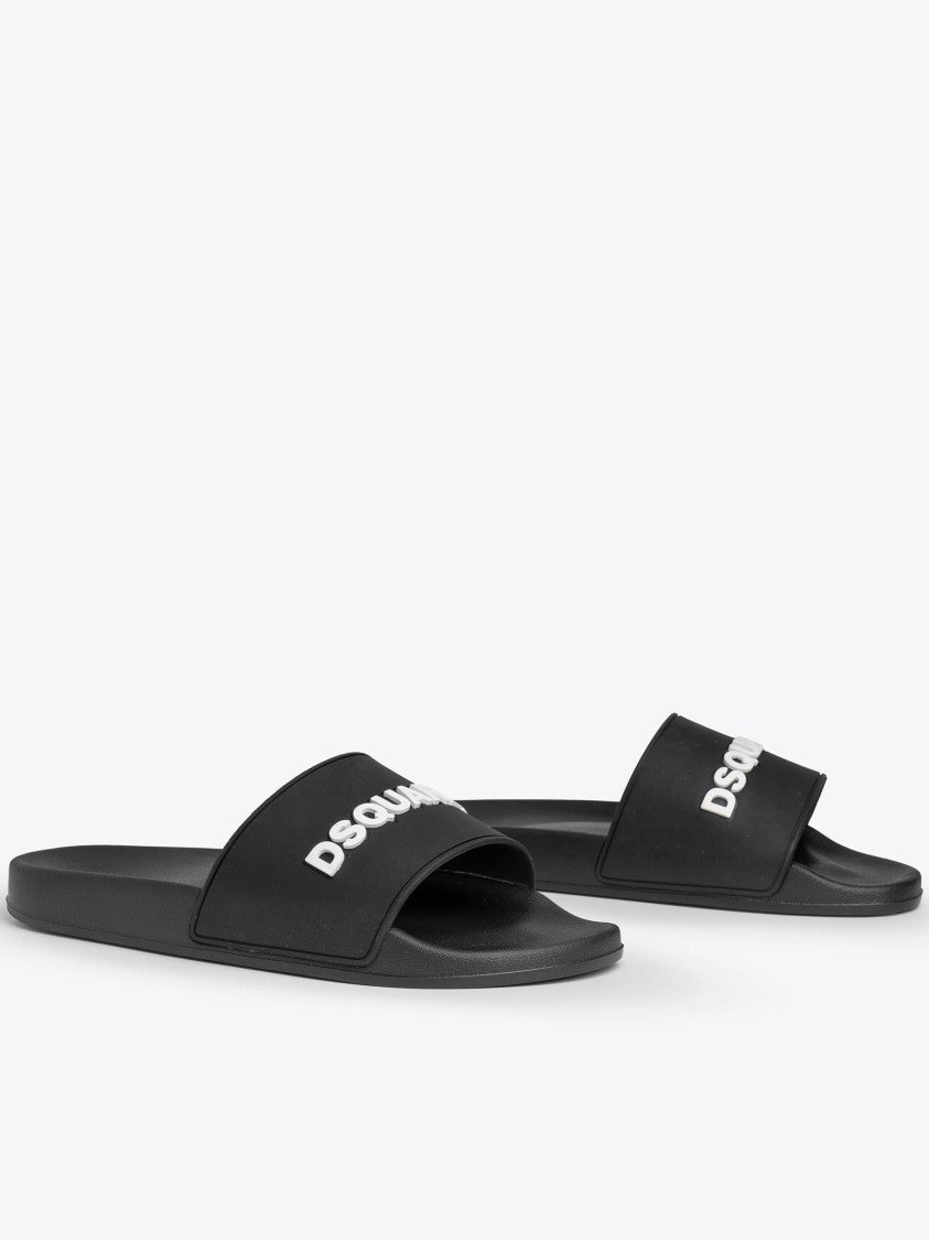 Dsquared2 Minimalist Black Flat Logo Slide Sandals