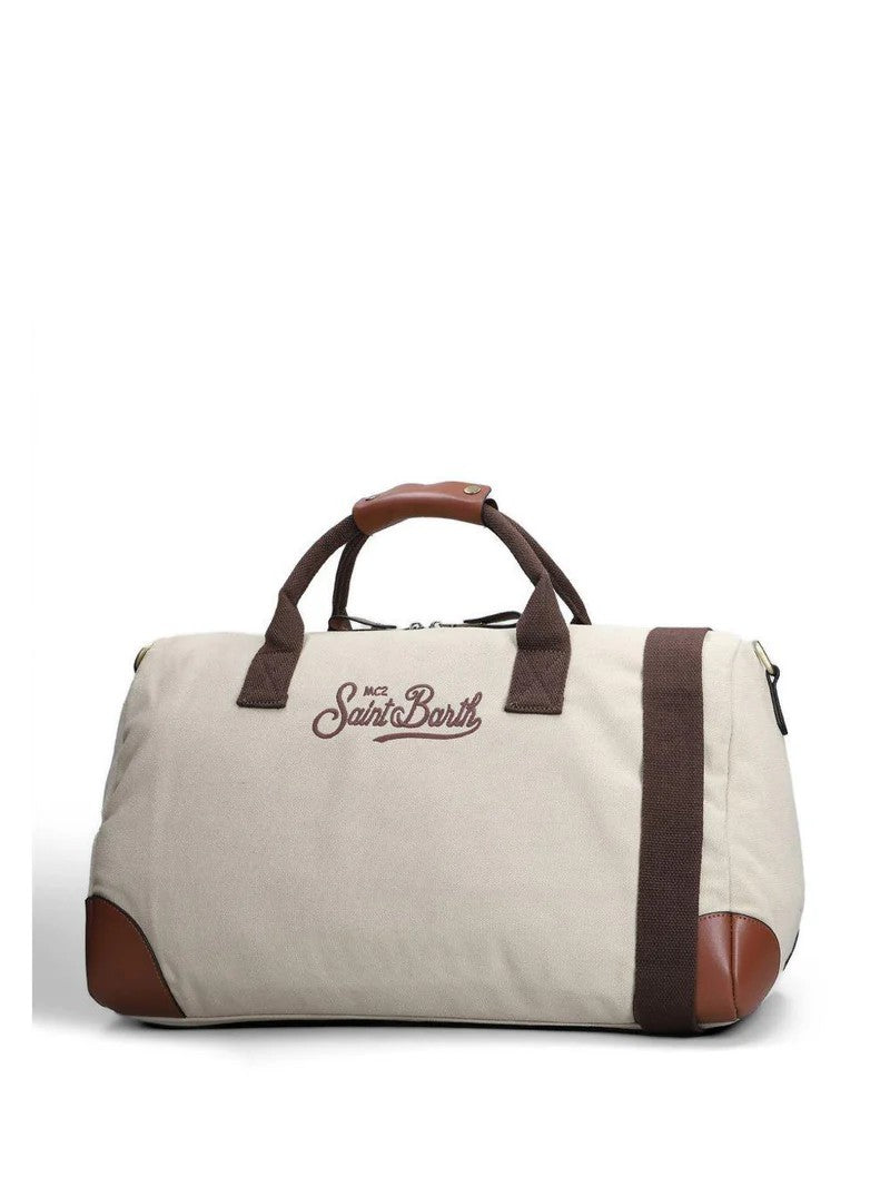 Mc2 Saint Barth Cylindrical Duffle Bag With Brown Leather Accents