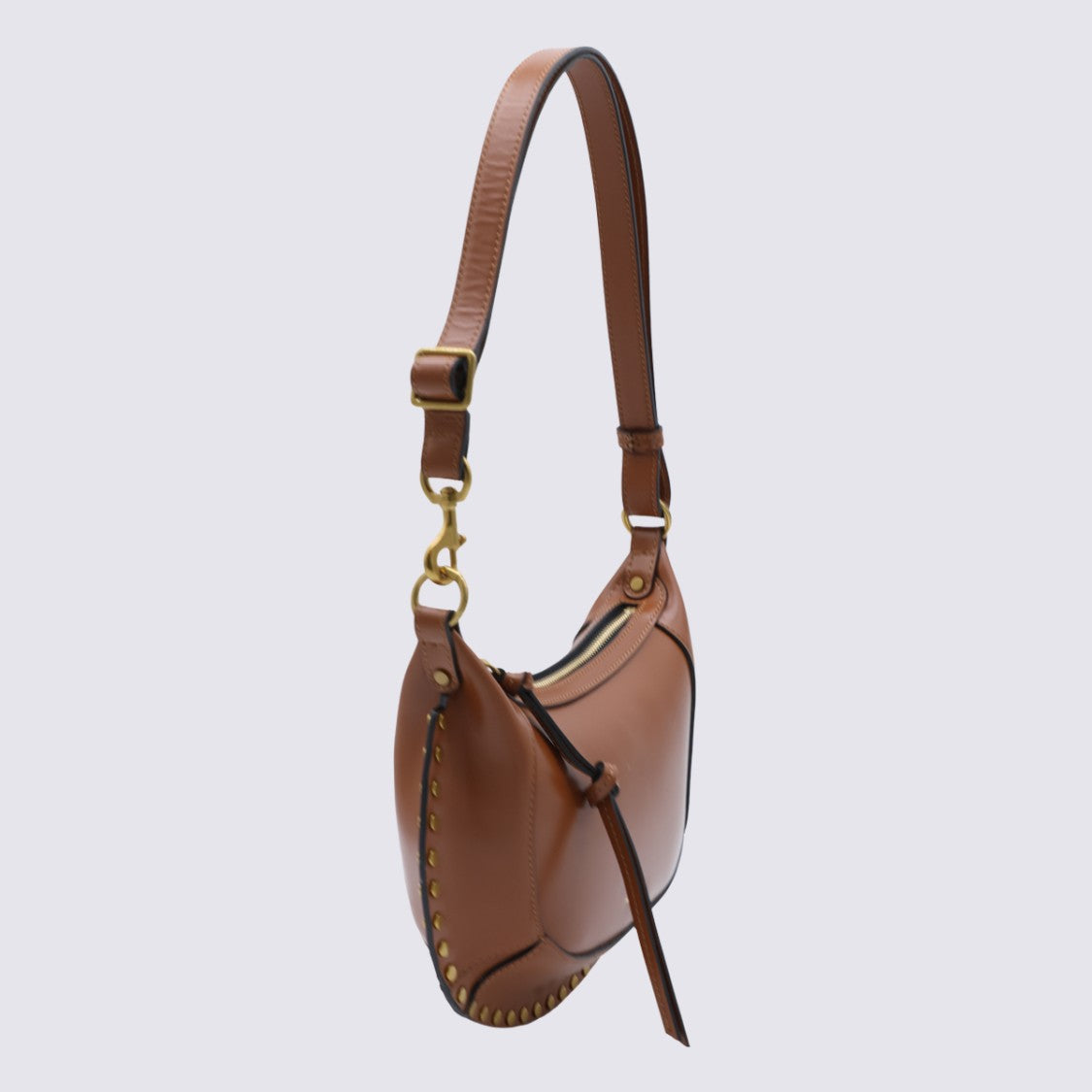 Isabel Marant Crescent-Shaped Handbag In Warm Brown Leather With Gold-Tone Studs