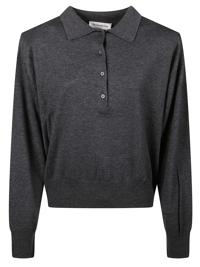 The Frankie Shop Cropped Padded Knit Polo With Classic Collar