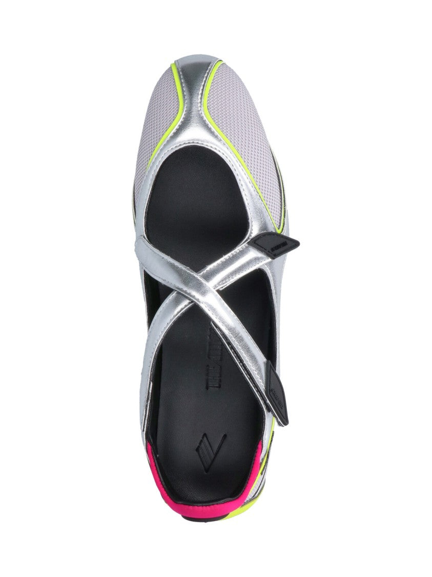 The Attico Futuristic Metallic Silver Flats With Neon Accents
