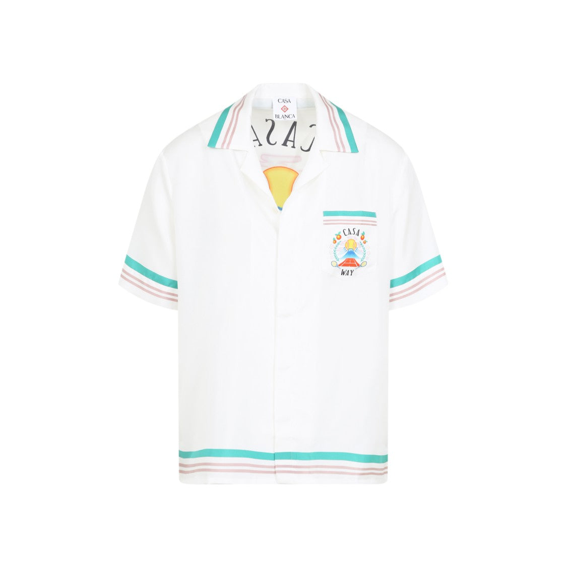 Casablanca White Silk Cuban Collar Shirt