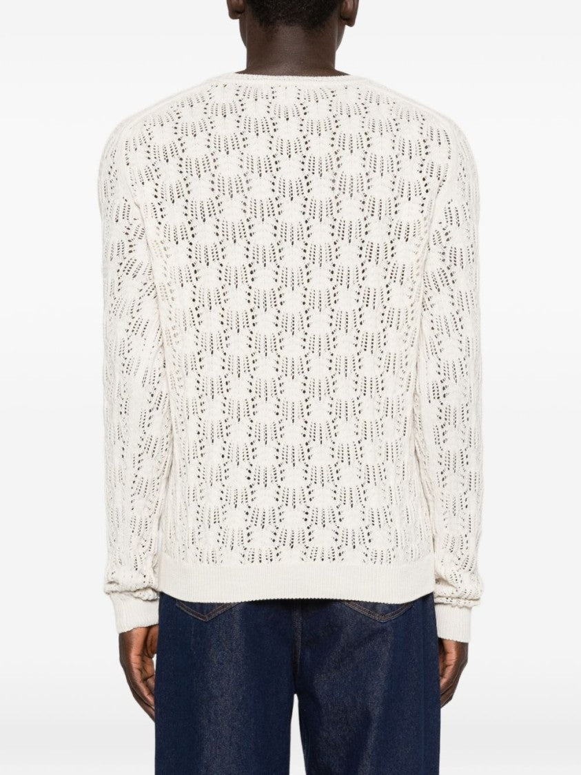 Vivienne Westwood White Openwork Knit Orb Round Sweater