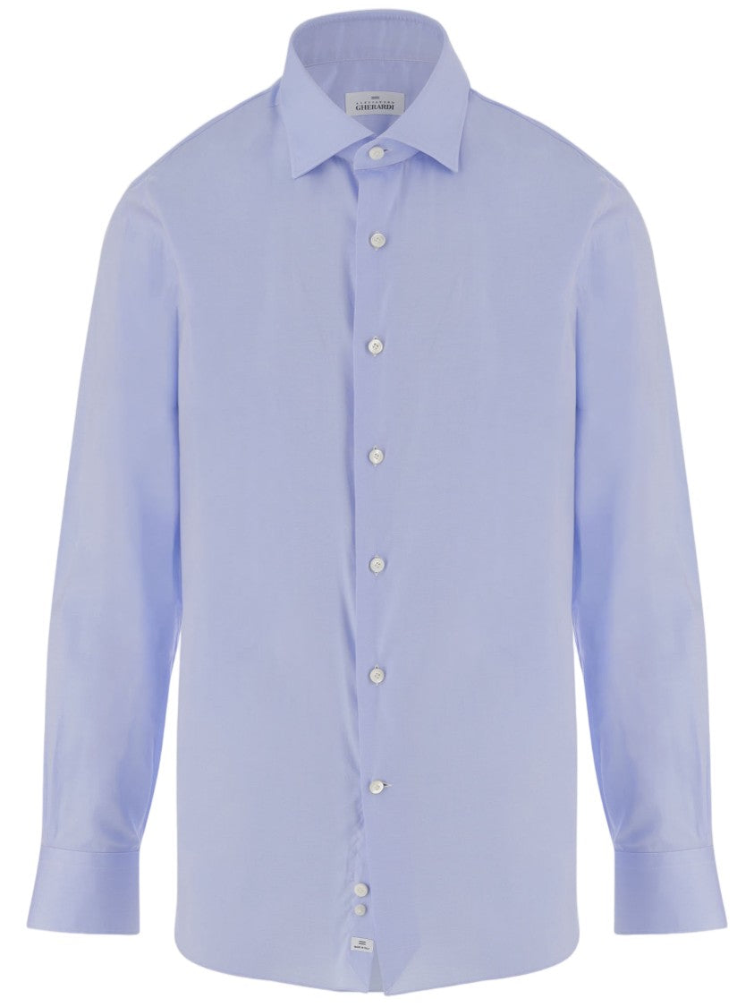 Gherardi Light Blue Curved Hem Cotton Shirt