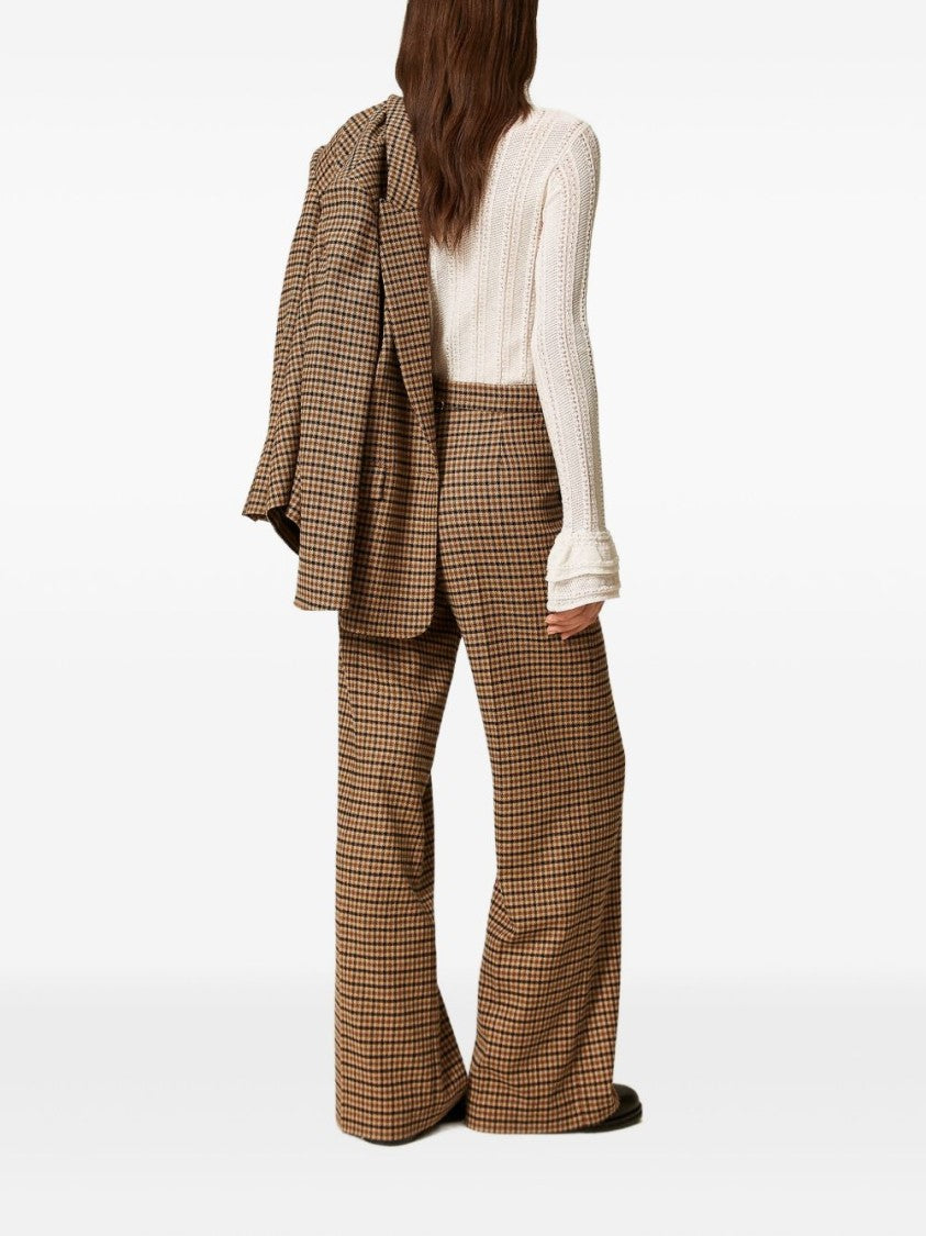 Twin-Set Houndstooth Wide-Leg Trousers With Tailored Fit