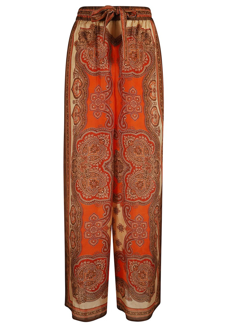 Zimmermann Tangerine Paisley High-Waisted Silk Wide-Leg Pants